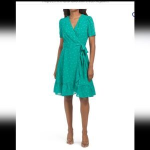 London Times Green Ruffled Wrap Sundress